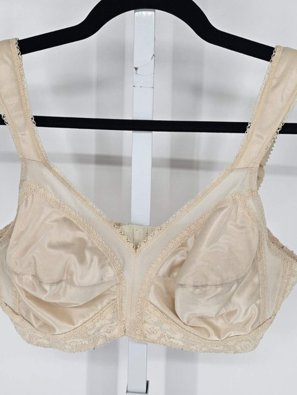 Vtg 1980s Playtex Womens Sz 36D Classic T Shirt Bra Unlined Ivory Beige Lace